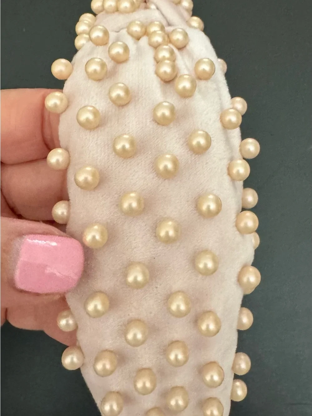 Lele Sandoughi Pearl-Embellished Pink Velvet Headband